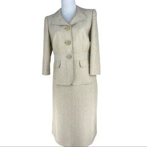 Tahari Women's Neutral Tan Herringbone Career Blazer & Skirt Suit Set 6/C36/W30